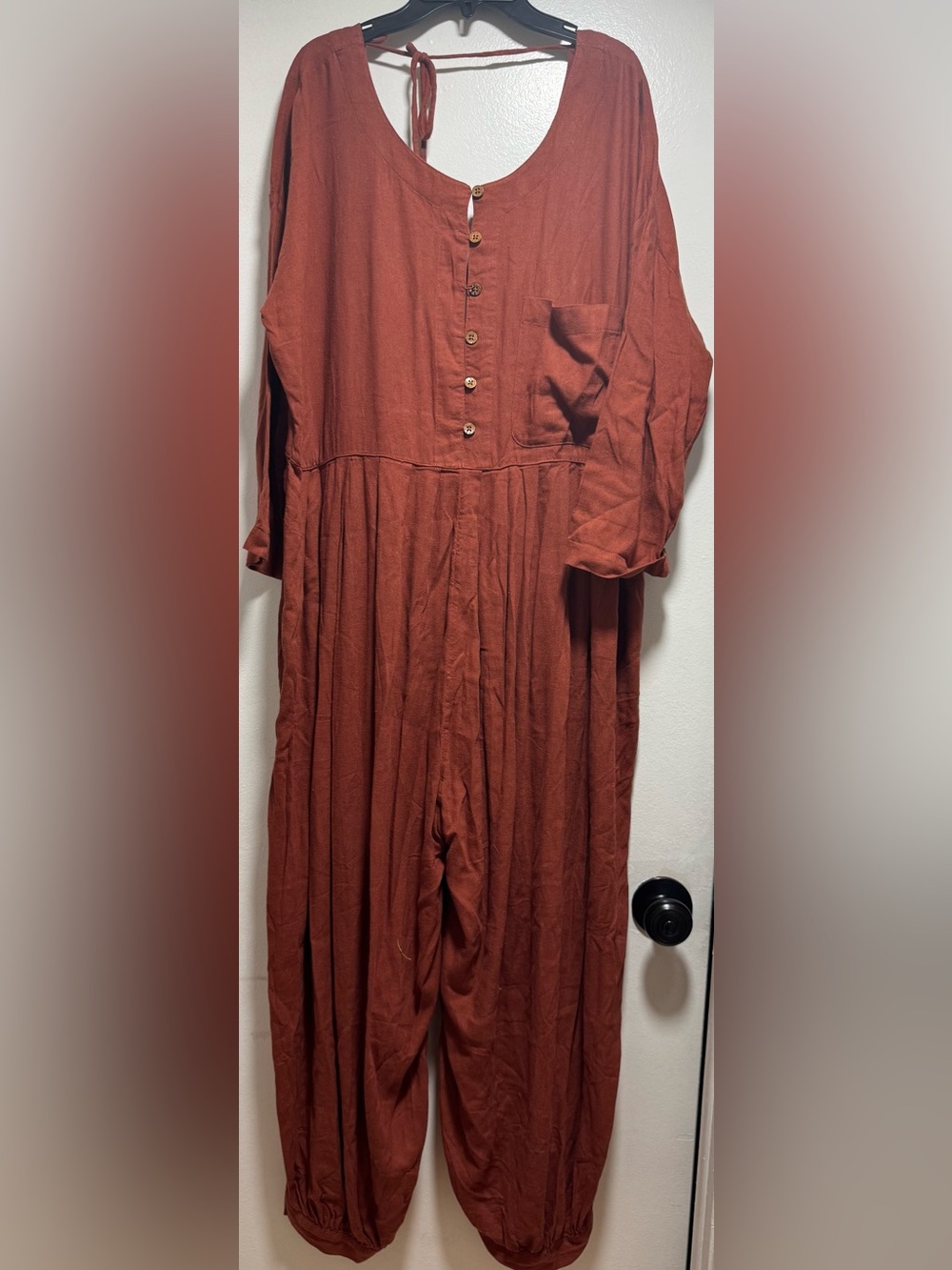 Free People Calci Women's Rust Button-Front Jumpsuit auburn - Picture 5 of 9